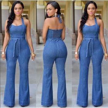 'Aike' flared denim jumpsuit